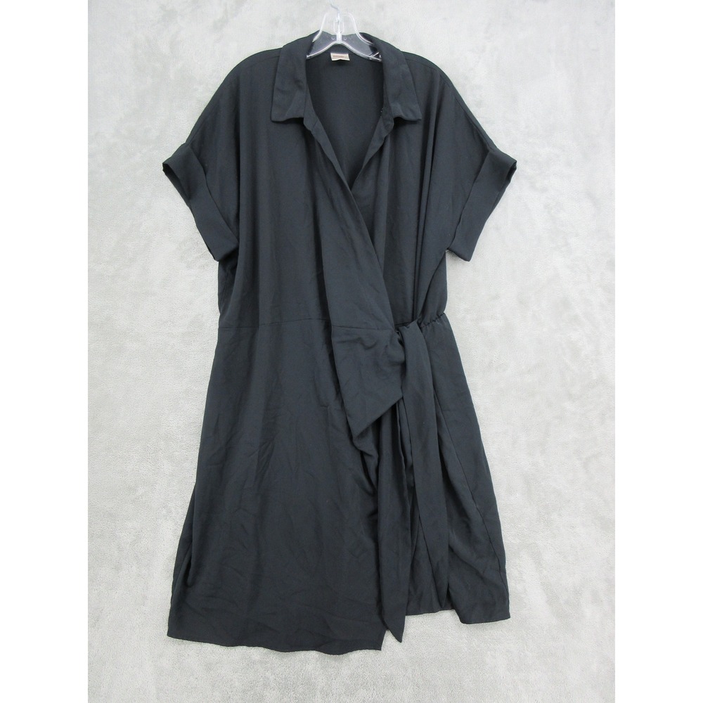 Intempo Dress Womens Size 2X Faux Wrap Side Tie Office Career Minimalist Black